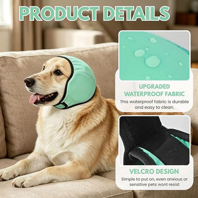 Waterproof Dog Ear Covers No Flap Ear Wraps for Dogs Bath,Grooming & Drying,Noise Protection Ear Muffs Anxiety Relief,Adjustable Calming Hoodie Shower Cap for Hematoma(Mint Green,L)