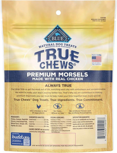Blue Buffalo True Chews Premium Morsels Natural Dog Treats, Chicken 11 oz Bag (Pack of 6)