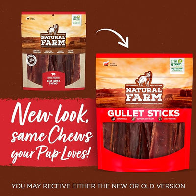 Natural Farm Gullet Sticks (4-5 Inch, 25 Pack), Grain-Free, Preservative-Free & Fully Digestible Beef Esophagus – Gentle Yet Effective Fun - Best for Light, Pups & Senior Chewers