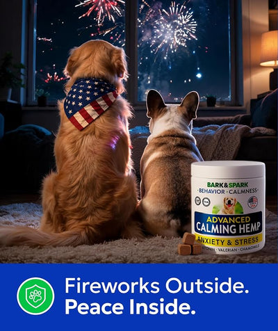 BARK&SPARK Advanced Calming Hemp Treats for Dogs - Hemp Oil + Melatonin - Anxiety Relief - Separation Aid - Stress Relief During Fireworks, Storms, Thunder - Aggressive Behavior, Barking - 180 Chews