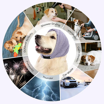 Dog Ear Muffs Noise Reducing Protection, Ear Cover Wraps for Dogs Bath Grooming Drying Swimming Warm Winter,Adjustable Dog Calming Hoodie for Hematoma Anxiety Firework Thunder Sleeping Shower Cap (LP)