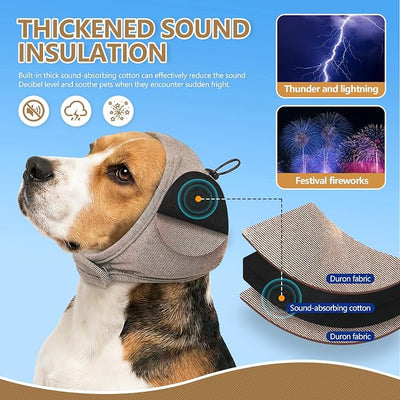 JOHNBOLIN Dog Ear Muffs - No Shake Ear Wrap & Quiet Calming Hoodie, Adjustable Head Snood Cover for Dogs, Noise & Anxiety Relief, Hematoma Protection for Grooming, Drying, Fireworks (Light Brown, M)