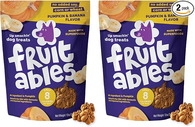 Fruitables Baked Dog Treats, Healthy Pumpkin Treat for Dogs, Low Calorie & Delicious, No Wheat, Corn or Soy, Made in the USA, Pumpkin and Banana Flavor, 12oz (Pack of 2)