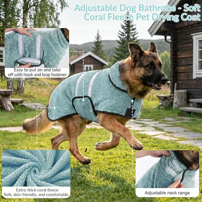 Bienbee Dog Bathrobe, Quick Drying Super Absorbent Pet Robes for Small Medium Large Dogs, Drying Coat for After Bath & Swim, Warm & Cozy Dogs Towels, Dog Puppy Bath Supplies, Light Green XL
