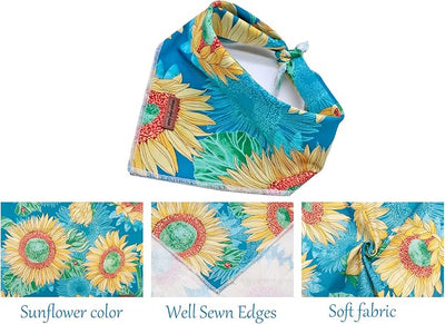 Unique style paws Dog Bandana, Sunflower Print 1PC Washable Square Dog Scarfs for Small Medium Large Dogs Adjustable Dogs Bib Scarfs for Girl or Boy Dogs