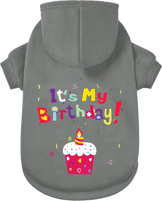 Dog Sweater Dog Hoodie Cold Weather Coat Hooded Sweatshirt for Puppies,Cats, Small Medium Large Dogs (Grey(It's My Birthday), Medium)