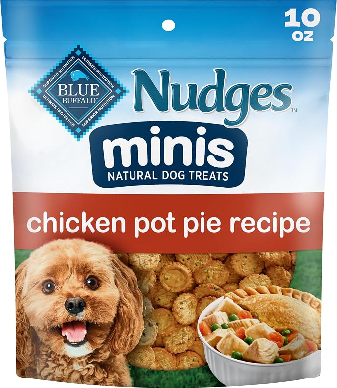 Blue Buffalo Nudges Minis Chicken Pot Pie Dog Treats, Bite-Size Meaty Dog Snacks, Healthy Reward or Training Treat, Made in the USA with Real Chicken, No Artificial Preservatives, 10 oz.