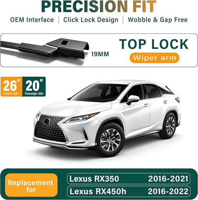 Windshield Wiper Blades Replacement for Lexus RX350 RX450h 2016 2017 2018 2019 2020 2021 2022,Original Equipment Replacement Front Rear Wiper Blade Set - 26" 20" 16" (Set of 3)
