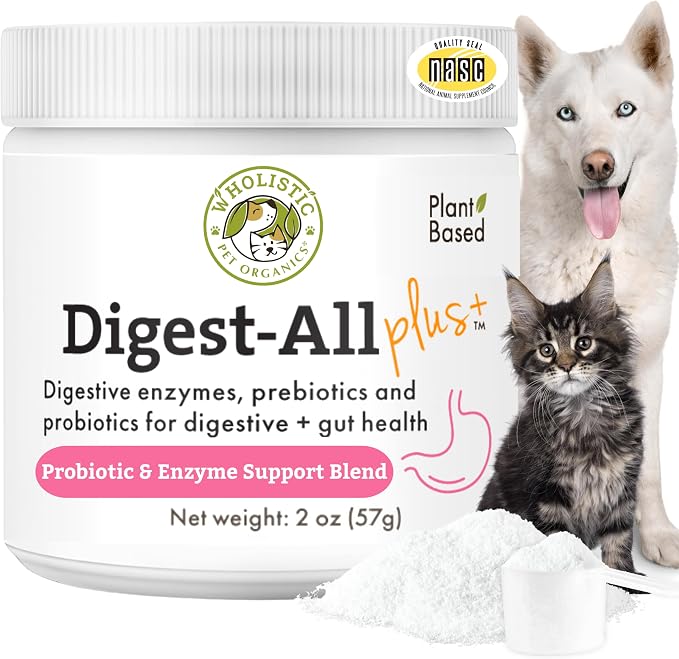 Daily Cat & Dog Probiotics for Digestive Health, Anti Diarrhea & Gut Support - Probiotics for Dogs with Digestive Enzymes & Prebiotic Fiber - Cat Probiotic - 2 Oz - 57 Scoops