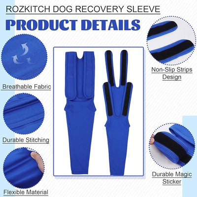 Dog Sleeve to Prevent Front Legs for Right or Left Blue M | 95% Cotton, Breathable Fabric, Ease of use, Keep Bandage Covered, Anti Scratching, Skin Problems