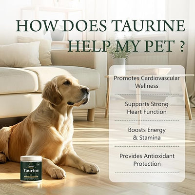 Happy Wags Taurine Powder for Dogs,Pure Amino Acid Supplement, Heart Vision Immune Aging Support, Tasteless Food Topper,Daily Scoop, All Breeds Ages,2.11 Oz (1pc)
