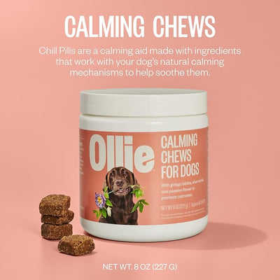 Ollie Chill Pills Calming Supplement Chews for Dogs, Anxiety Relief for Dogs, Melatonin for Stress Relief, 60 Count Appx.