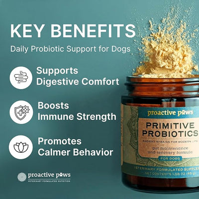PROACTIVE PAWS Primitive Probiotics for Dogs – Species-Specific & Soil-Based Dog Probiotic Supplement for Gut Health, Digestion, Immune & Calming Support - 30 Servings