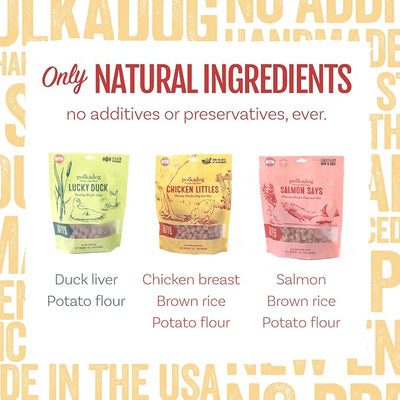 Polkadog Crunchy Training Bits Variety 3 Pack - Chicken Littles, Lucky Duck, Salmon Says, All Natural, Limited Ingredient, Training Treats for Dogs, Great for Allergies, Handcrafted in USA - 7oz (3pk)