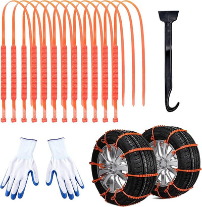 JINGKE 12 Pcs Reusable Snow Chains，Universal Emergency Adjustable Anti-skid Tire Chains Fit for Universal Winter Car Truck SUV Pickup Trucks Car