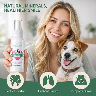 Milolabco Advanced Dental Spray, Natural Source of Minerals that Helps Minimize Tartar Buildup, Freshens Breath, for Healthy Balance of Oral, Milolabco Dog Dental Spray, Supports Oralhygiene, 100ml