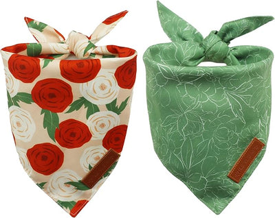 Realeaf Spring Dog Bandanas 2 Pack,Floral Pet Scarf for Boy and Girl, Premium Durable Fabric, Seasonal Bandana for Dogs (X-Large)