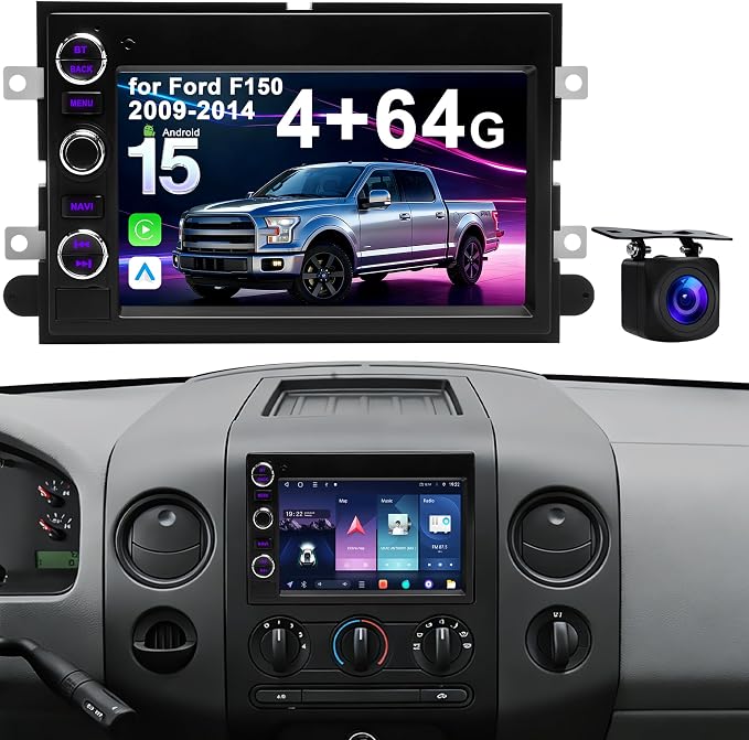 4G+64G Car Radio Stereo for Ford F150 2004-2008: Upgrade Android 15 7" Touchscreen Head Unit Replacement Wireless CarPlay Android Auto, BT 5.4, WiFi 6, GPS, FM, RDS, EQ, SWC, 1080P Backup Camera