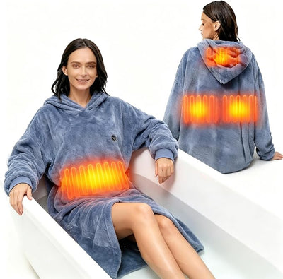 Oversized Heated Wearable Blanket, Battery Powered Fleece Hoodie Robe 7.4V 16000mAh 167°F Overheat Protection