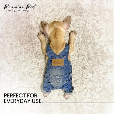 Parisian Pet Dog Overalls - Blue Denim Dog Clothes - Breathable Sling Puppy Jumpsuit - Durable and Trendy Overalls for Dogs - Comfortable Jeans Dog Clothes for Medium Dogs - Classy Pet Apparel