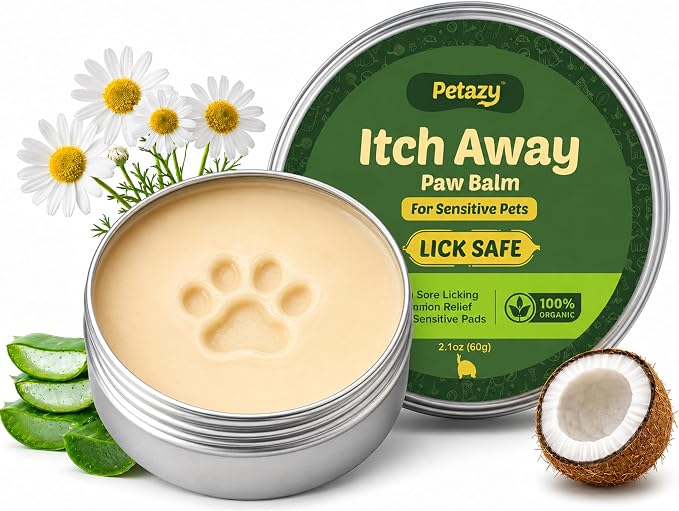 Dog Paw Balm – Itch Away Formula for Itchy, Dry, Cracked & Irritated Paws | Lick-Safe, Natural Relief with Coconut Oil, Aloe Vera & Shea Butter | Paw & Nose Balm for Dogs & Cats, 2.1 oz