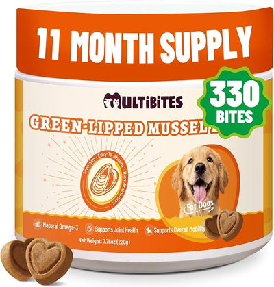 Green-Lipped Mussel Bites for Dogs, Natural Hip & Joint Supplement with MSM, Vitamin E, Omega-3 - Supports Joints Comfort & Promotes Normal Mobility - Large Volume (330 Ct)