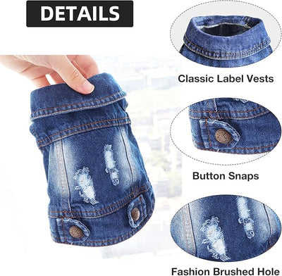 SILD Pet Clothes Dog Jeans Jacket Cool Blue Denim Coat Small Medium Dogs Lapel Vests Classic Hoodies Puppy Blue Vintage Washed Clothes