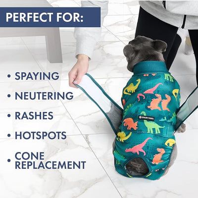 Spark Paws Dog Surgery Recovery Suit – Dog Recovery Suit After Surgery, Anti-Lick Dog Onesie, Abdominal Wound Protector, Soft Cone Alternative for Spay Neuter Male Female Pet Recovery - Dinosaurs, 4XL