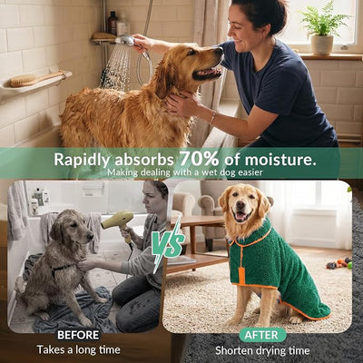 Bienbee Dog Bathrobe, Quick Drying Super Absorbent Pet Robes for Small Medium Large Dogs, Drying Coat for After Bath & Swim, Warm & Cozy Dogs Towels, Dog Puppy Bath Supplies, Green XXL