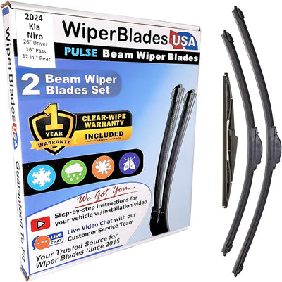 WiperBladesUSA Wiper Blades Set w/ 1yr warranty compatible with Kia Niro 2024 Wipers (Set of 3) w/Rear Wiper Pulse Wipers