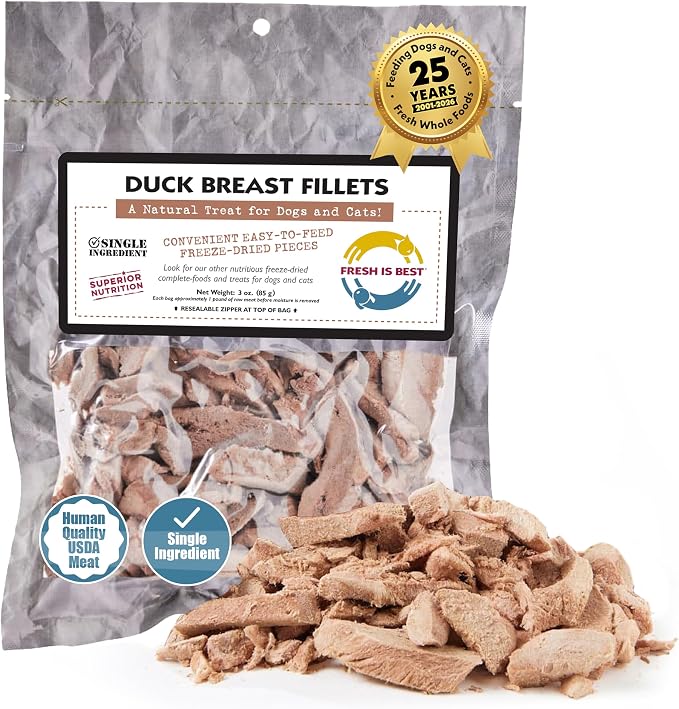 Duck Breast Fillets – Made from Sliced Whole Duck Breasts – Raw Freeze Dried Cat Treats in Resealable Zipper Bag – High-Protein for Dogs & Cats – Made in the USA