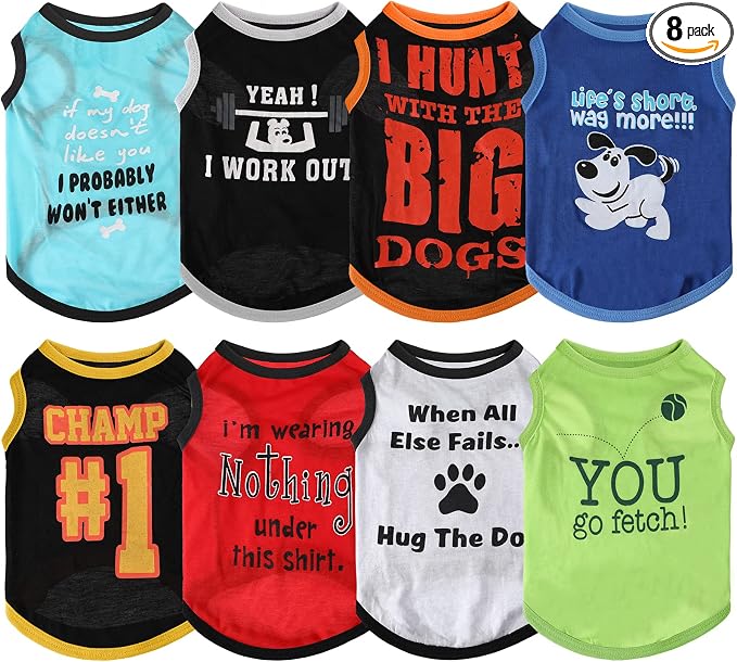 8 Pieces Dog Shirts Pet Printed Clothes with Funny Letters Summer Pet T Shirts Cool Puppy Breathable Dog Outfit Soft Sweatshirt Cats(Cute Pattern,Medium)
