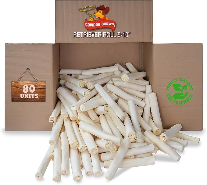 Retriever roll 9-10 inch All Natural Rawhide Product (80 Pack)