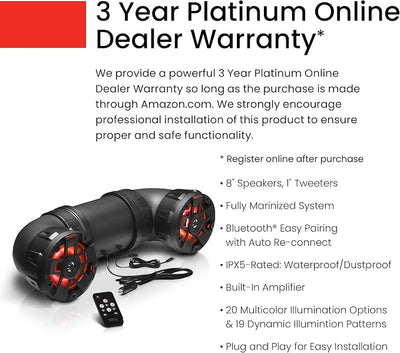 BOSS Audio Systems ATV8BRGB ATV UTV Sound System - 8 Inch Speakers, 1.5 Inch Tweeters, Full Range, IPX5 Weatherproof, Bluetooth, Built-in Amplifier, Multi-Color Illumination, Golf Cart Compatible