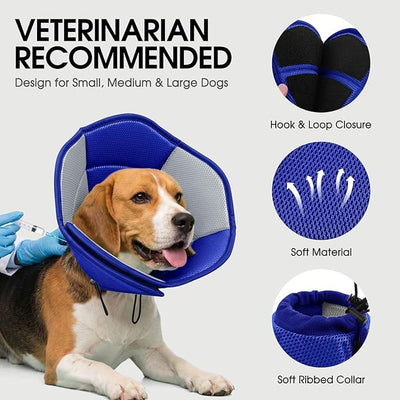 Dog Cones for Large Dogs, Soft Pet Cone Stop Licking After Surgery, Adjustable Pet E-Collar Alternative for Wound Healing, Blue X-Large