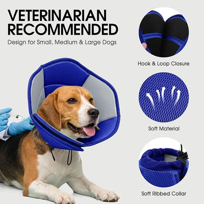Dog Cone - Soft Cone for Dogs to Stop Licking, Pet E-Collar Alternative After Surgery, Adjustable Pet Recovery Collar for Wound Healing, Blue Medium