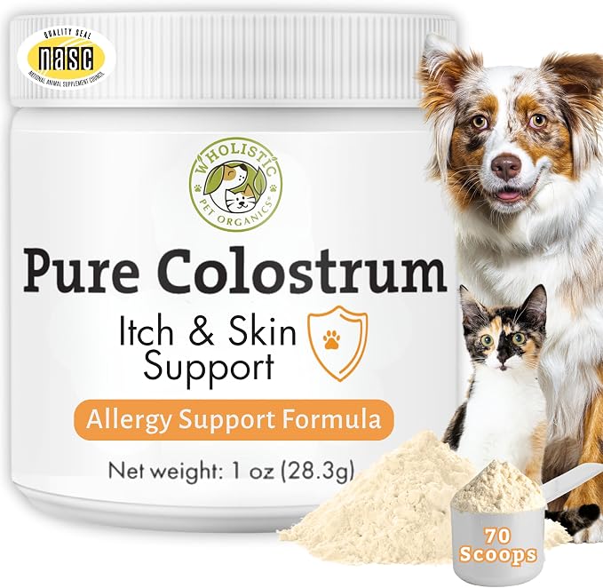 Colostrum for Dogs & Cats - Bovine Colostrum Powder - Cat & Dog Allergy Relief, Immune Support & Itching Skin Relief - Cat and Dog Vitamins for Itchy Skin - 1 oz - 70 Scoops
