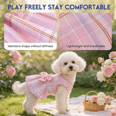 ASENKU Dog Dress Pet Wedding Dress Princess Lace Puppy Birthday Party Outfit Formal Apparel Girl for Small Medium Dogs Cats (2XL, Pink Plaid)