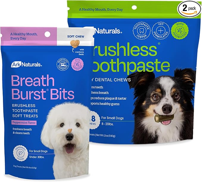Small Breed Brushless Toothpaste + Breath Bursts Bundle - Vet Formulated Dog Dental Chews for Small Breeds - Helps Reduce Plaque & Tartar, Polishes Teeth, and Freshens Breath