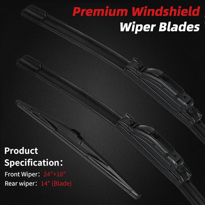 OTUAYAUTO Premium Windshield Wiper Blades - Replacement for Mazda CX-5 CX5 2013-2016 - Precision Fit, All-Weather Performance, Front and Rear Wiper Blades, J/U Hook - 24"+18"+14" (Pack of 3)