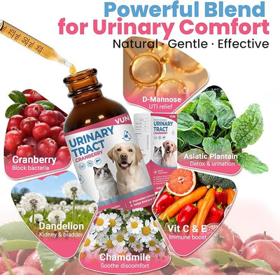 Cat UTI Treatment,Dog Urinary Tract Infection Drops, Renal Health for Cats Pets - Kidney Support,Bladder Control for Dogs Incontinence - Cat UTI Remedy Cranberry & D-Mannose (2 Pack)