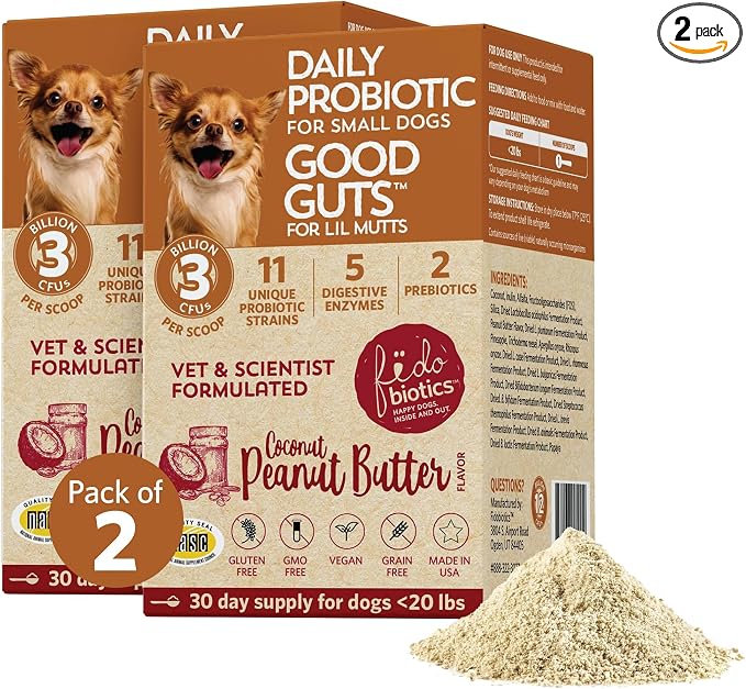 Good Guts Probiotics for Dogs – Dog Probiotic Powder for Digestive Health, Gas Relief & Firmer Stools, 3B CFUs, Enzymes & Prebiotics, Small Dogs, Puppies & Adults - Pack of 2