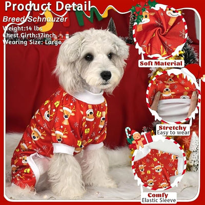 Xpudac 4 Pack Dog Christmas Pajamas Reindeer Puppy Clothes Cute Santa Claus Dog Pajamas Costumes Outfit Red Green Small
