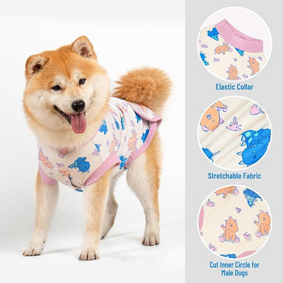 cyeollo Recovery Suit for Dogs Cats Surgery Suit Female Spay Soft Breathable Pet Onesie Bodysuit Male Dog Neuter, Small Dogs Surgical Recovery Shirt, Dinosaur, M