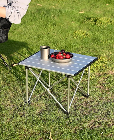 iClimb Ultralight Compact Camping Folding Table with Carry Bag (Reinforced Silver - S)