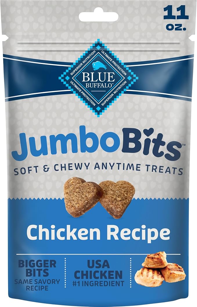 Blue Buffalo Jumbo Bits Chicken Soft & Chewy Dog Treats, Made with Real Chicken & Enhanced with DHA, Heart-Shaped Dog Treats, Made in the USA with Natural Ingredients, 11 oz.