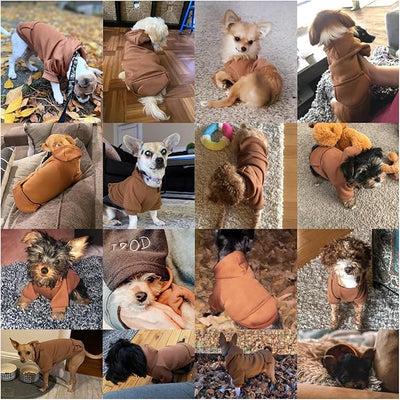 Jecikelon Soft Dog Hoodies for Small Dogs, Fleece Puppy Sweatshirt with Pockets, Warm Winter Cold Weather Coats for Pet Cat, Cute Clothes Puppy Costume (Coffee, Small)