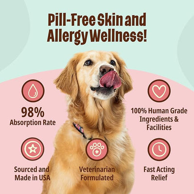 Licks Skin & Allergy Support - Allergy Gel for Dogs - Omega 3 Fish Oil, Turmeric & Vitamin C - Skin Moisture & Coat Support - Fish Flavor - 30 Count