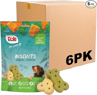 Dole for Pets Dog Biscuits Spinach and Pumpkin Flavor Vegan Crunchy Treats No Wheat Corn Soy No Artificial Additives Bite Size Training Snacks 7 OZ 6 Pack for All Breeds Daily Reward Routine