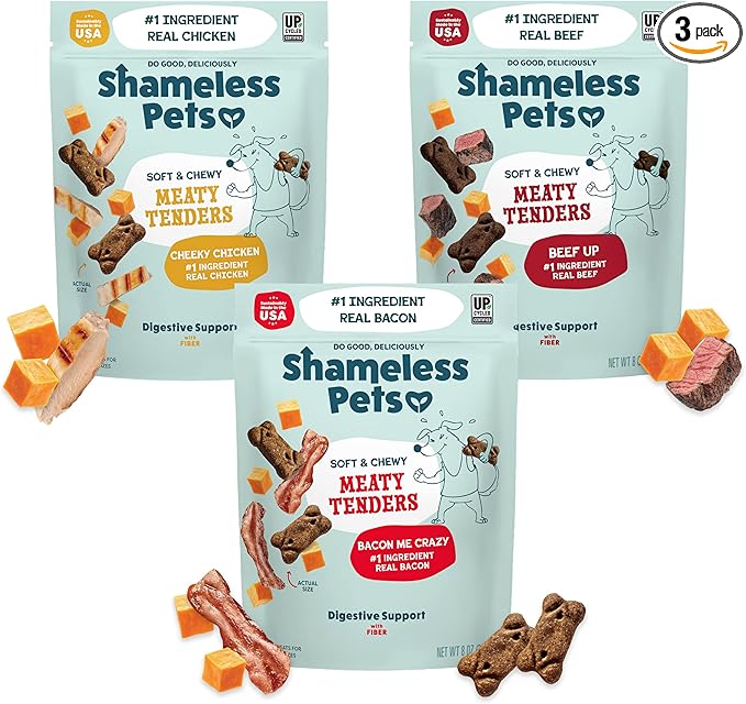 Soft & Chewy Dog Treats, Meaty Tenders Variety (3-Pack) - Real Meat is 1st Ingredient - Grain Free, No Corn or Soy - Digestive Support - for Small, Medium & Large Dogs